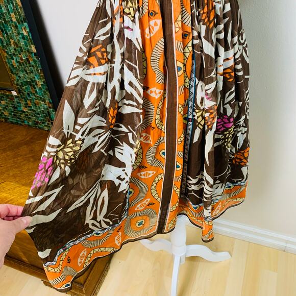 Vintage Nicole Miller Sz 4 Silk Plunge Sleeveless Dress Brown Orange Summer Fall - Picture 7 of 11